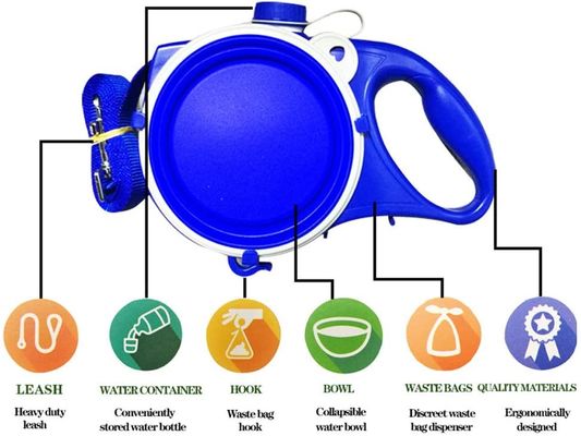 Bottiglia di acqua del guinzaglio del cane della corda con la funzione pieghevole 5 di Muti delle tazze in 1