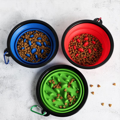 Alimentatore lento del cibo per cani di SEDEX dell'animale domestico pieghevole su ordinazione della ciotola con Carabiners 12oz