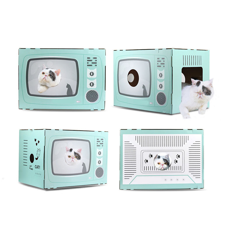 Cat House Scratcher Retro TV modella Cat Lounge con il letto Scratcher della caverna del cartone ondulato del blocco appunti