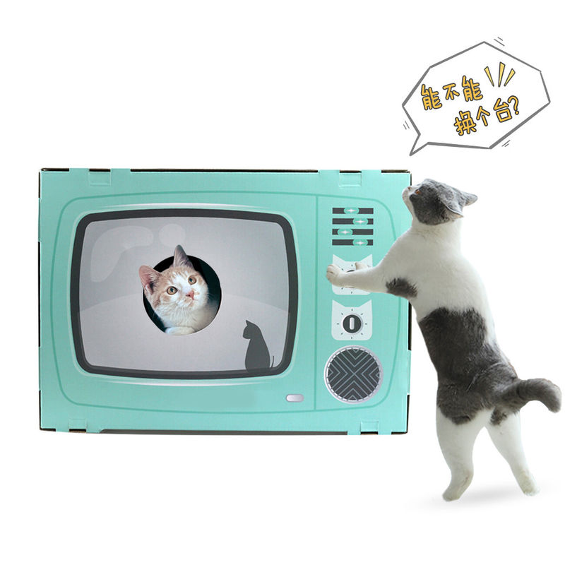 Cat House Scratcher Retro TV modella Cat Lounge con il letto Scratcher della caverna del cartone ondulato del blocco appunti