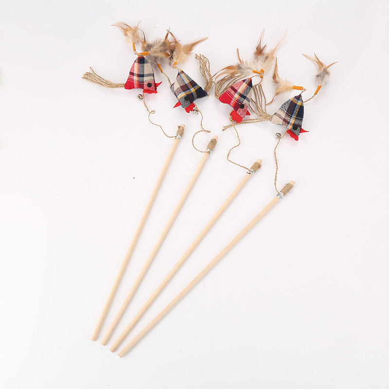 Il pollo di lusso di legno ha modellato Cat Toy Stick With Feather Interactive