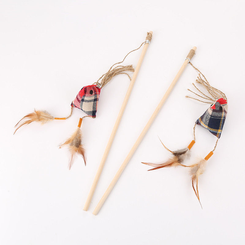 Il pollo di lusso di legno ha modellato Cat Toy Stick With Feather Interactive