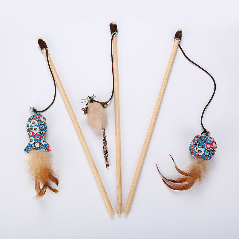 Cat Pet Toys Teaser Stick a forma di pollo con i giocattoli di legno della piuma per i gatti