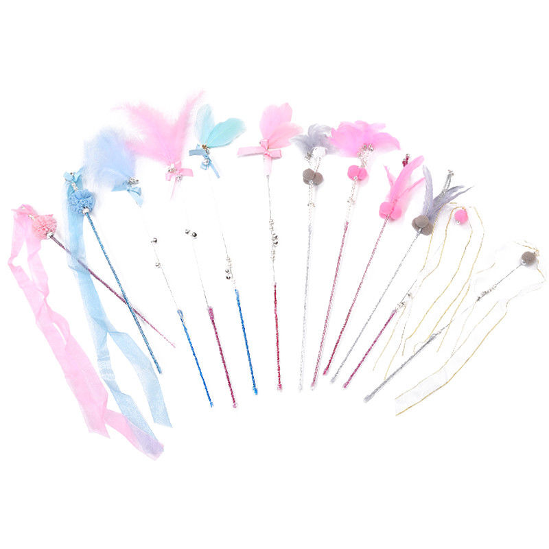 Fatato interattivo Cat Teaser Stick di Cat Pet Toys Wand Plastic della piuma