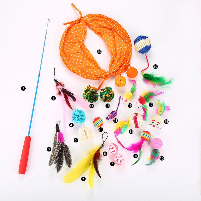 20 palle dei topi del topo del pesce di Cat Toys Kitten Toys Assorted Cat Tunnel Feather Teaser Wand dei pc e giocattoli lanuginosi di Belhi per il gatto
