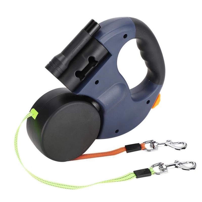 Cinghia elastica resistente del guinzaglio ritrattabile doppio riflettente del cane con le borse della poppa della torcia elettrica del LED