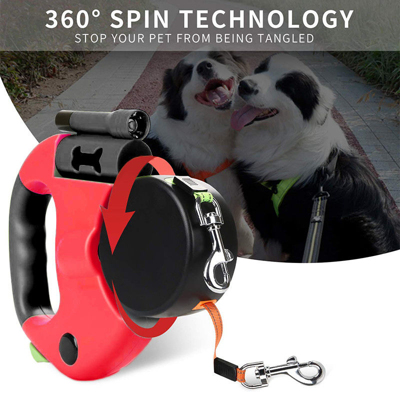Cinghia elastica resistente del guinzaglio ritrattabile doppio riflettente del cane con le borse della poppa della torcia elettrica del LED