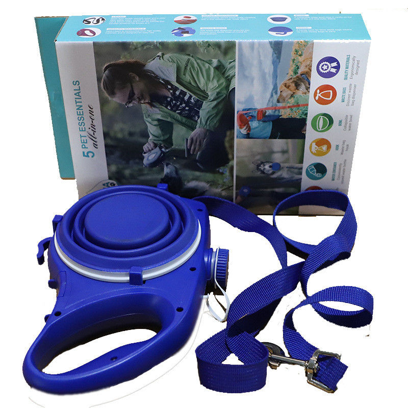 5 IN 1 guinzaglio di nylon portatile dell'animale domestico insegue la ciotola pieghevole dell'animale domestico della bottiglia di acqua BSCI di viaggio