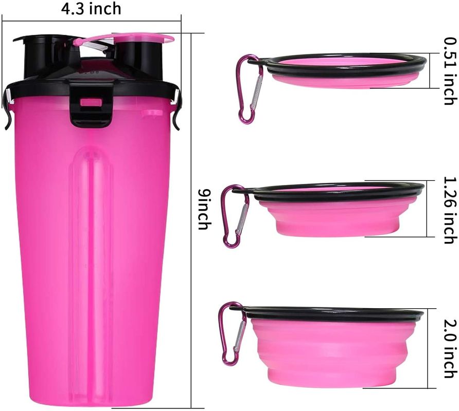 erogatore portatile all'aperto della bottiglia di acqua dell'animale domestico 350ml con 2 ciotole pieghevoli del silicone