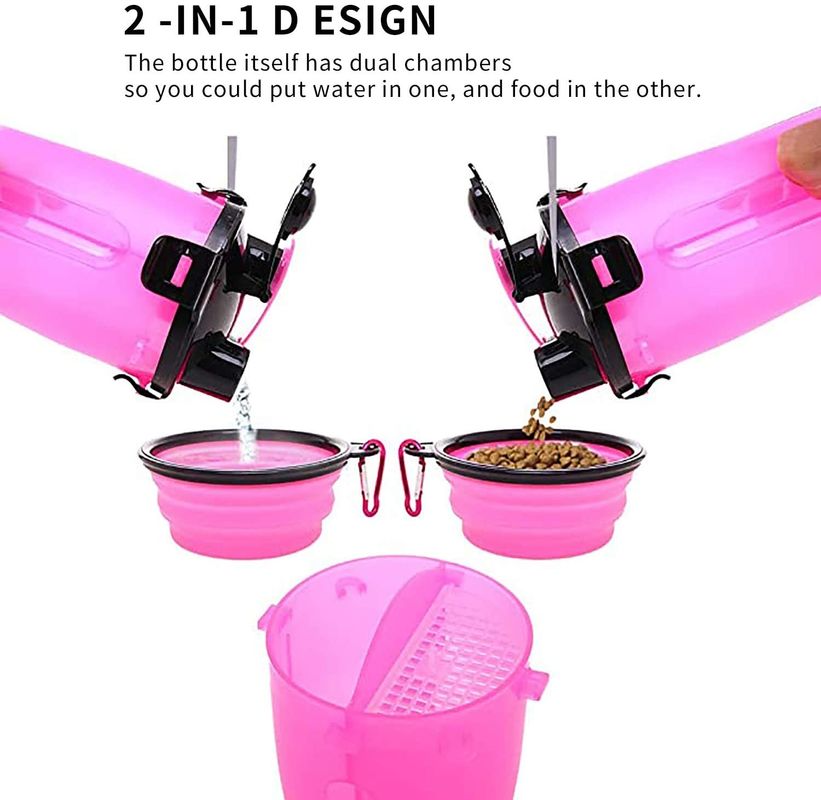 erogatore portatile all'aperto della bottiglia di acqua dell'animale domestico 350ml con 2 ciotole pieghevoli del silicone