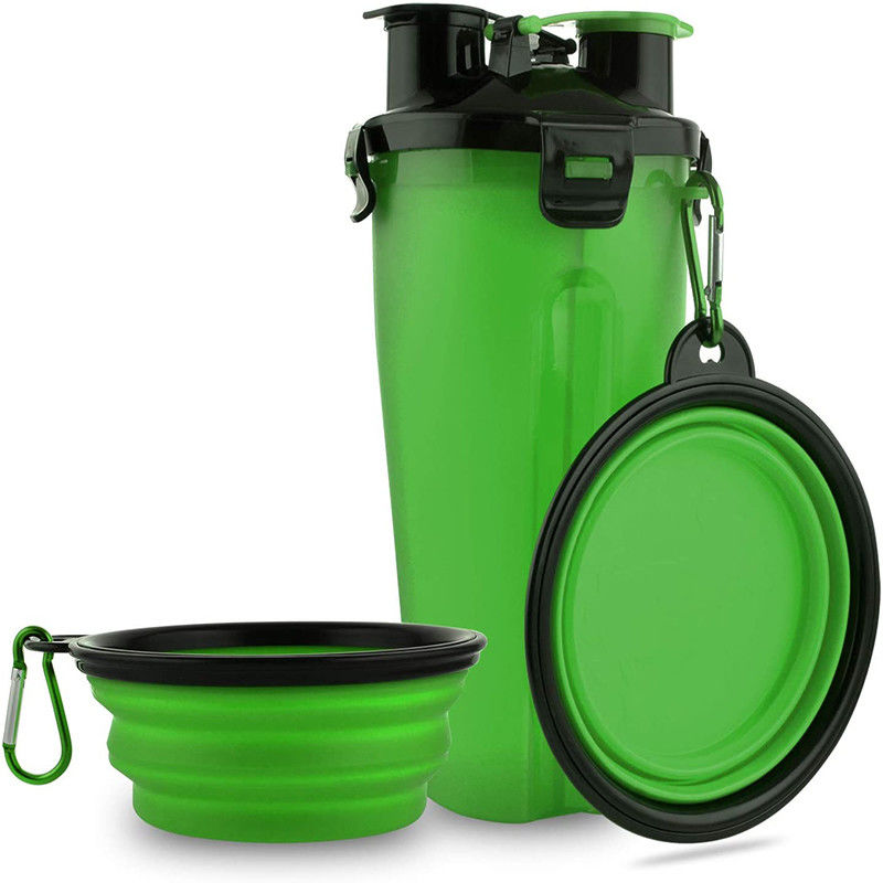 Bottiglia di acqua all'aperto dell'acqua del cane portatile verde dell'erogatore per i cani che camminano escursione