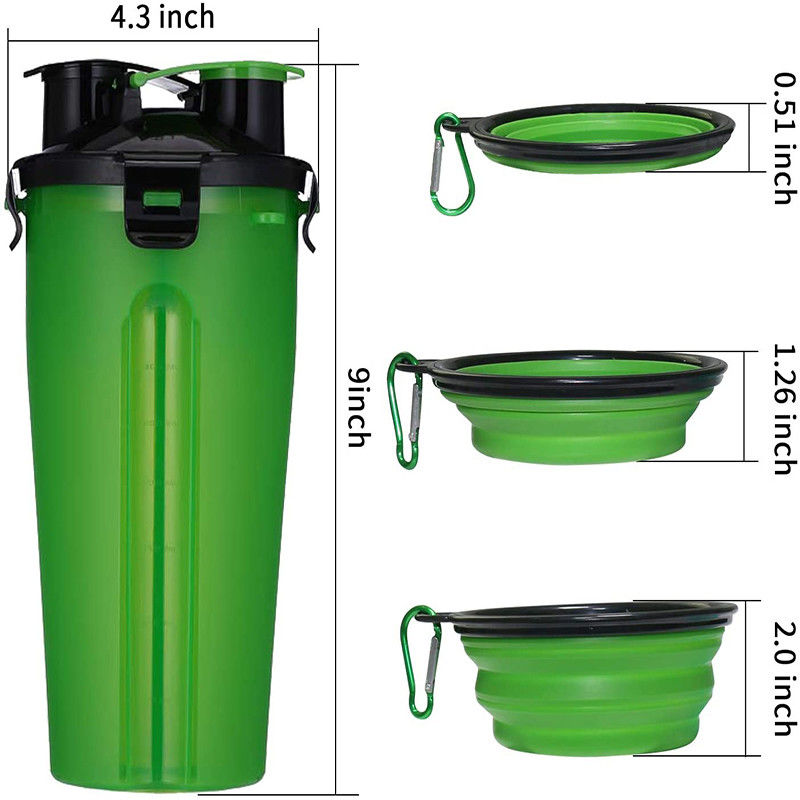 Bottiglia di acqua all'aperto dell'acqua del cane portatile verde dell'erogatore per i cani che camminano escursione