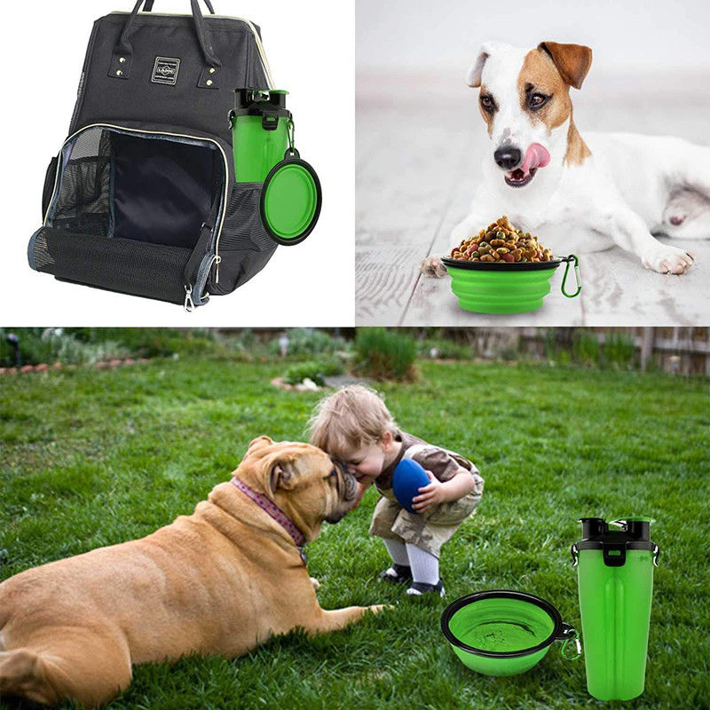 Bottiglia di acqua all'aperto dell'acqua del cane portatile verde dell'erogatore per i cani che camminano escursione