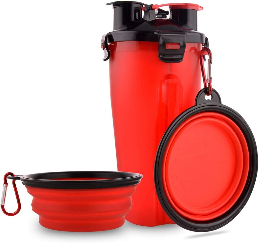 2 all'aperto in 1 bottiglia di acqua del cane con il contenitore di alimento a temperatura ambiente doppio di stoccaggio