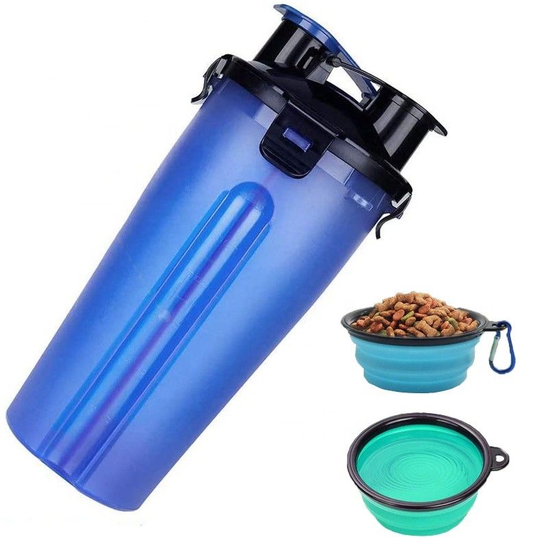 Alimento portatile 2 del ODM dell'OEM in 1 bottiglia di acqua del cane con le ciotole pieghevoli del cane