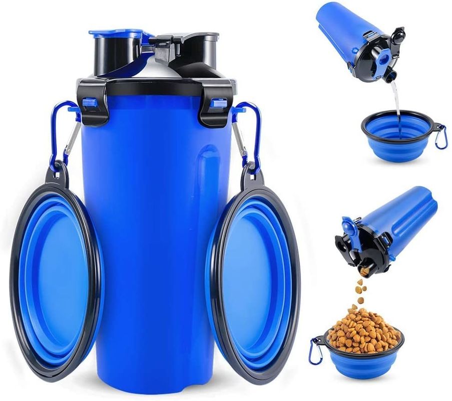 Alimento portatile 2 del ODM dell'OEM in 1 bottiglia di acqua del cane con le ciotole pieghevoli del cane