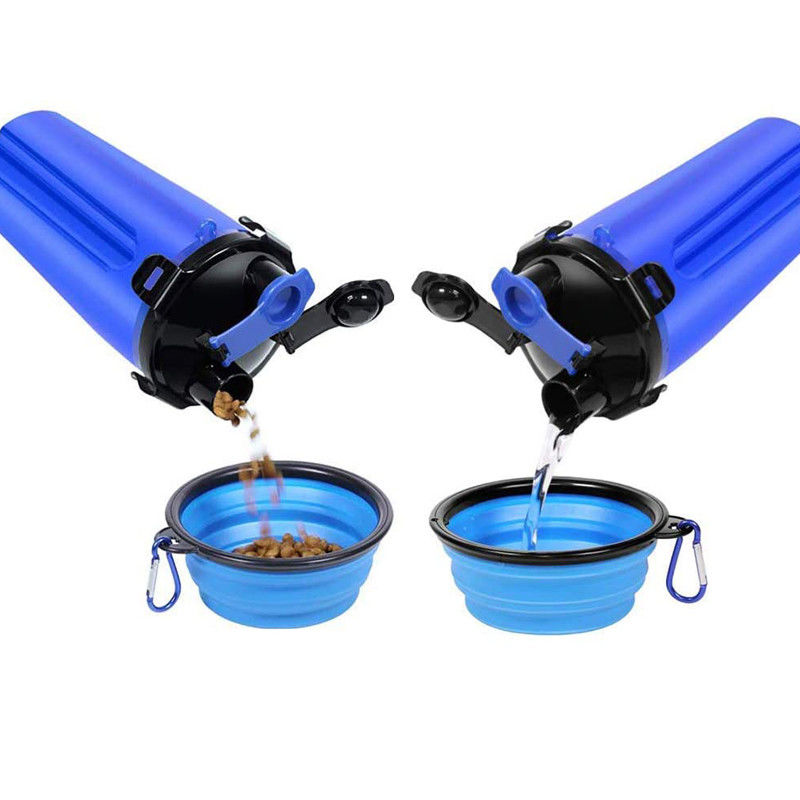 Alimento portatile 2 del ODM dell'OEM in 1 bottiglia di acqua del cane con le ciotole pieghevoli del cane