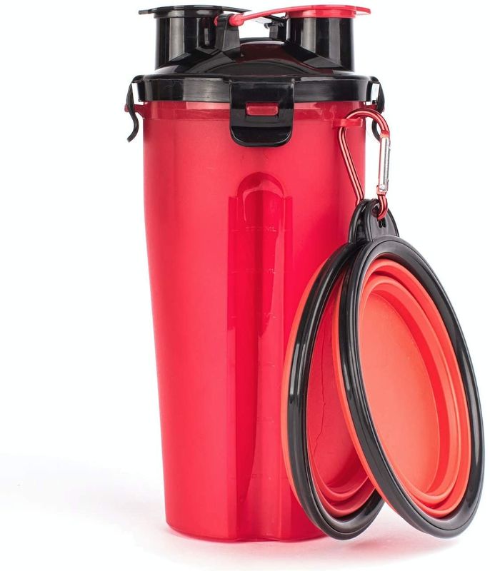 2 in 1 bottiglia di acqua portatile all'aperto del cane con le ciotole pieghevoli per camminare
