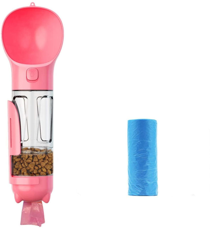 Bottiglia di acqua rosa a perfetta tenuta portatile del cane 4 In1 con il contenitore di alimento &amp; la borsa residua