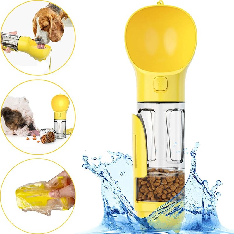2 multifunzionali in 1 bottiglia di acqua portatile del cucciolo del cane con le borse di immondizia della pala del contenitore di alimento