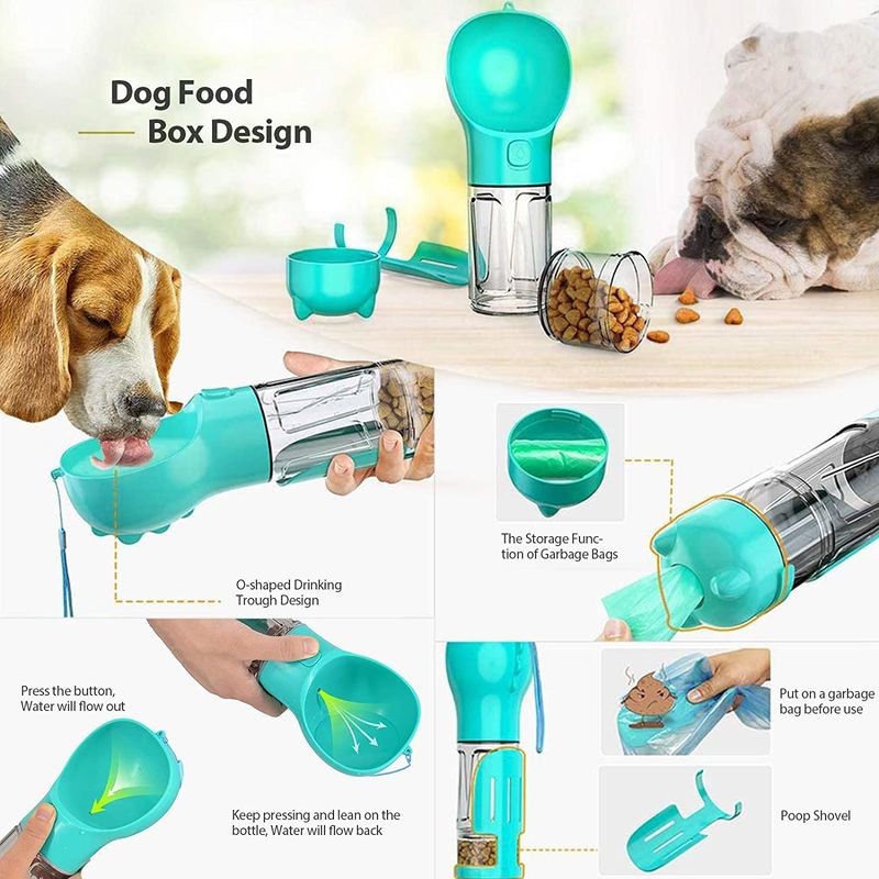 Bottiglia di acqua blu leggera della ciotola del cane della prova della perdita con la funzione di alimentazione e di bevanda
