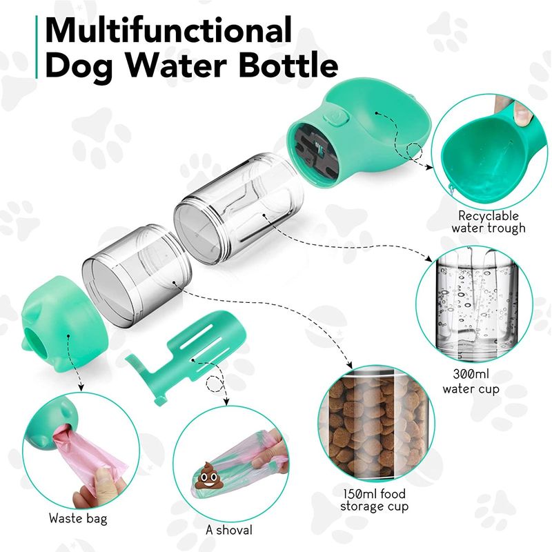 Mutifunctional 4 in 1 bottiglia di acqua portatile 300ML del cucciolo per la camminata ed il viaggio