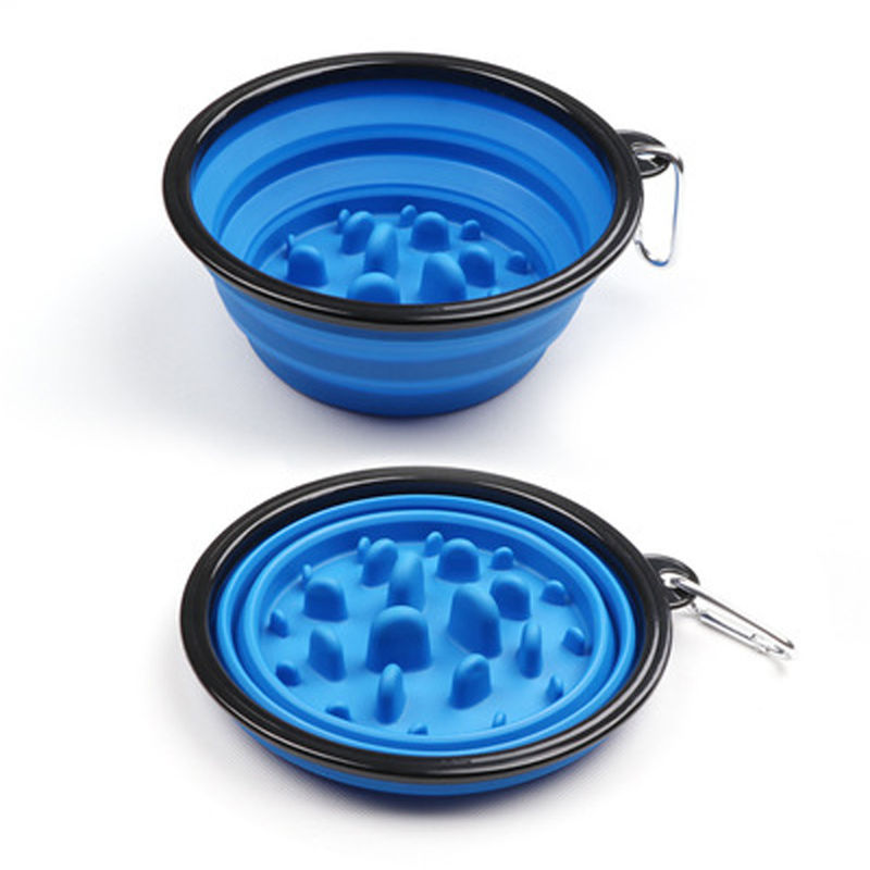 Alimentatore lento del cibo per cani di SEDEX dell'animale domestico pieghevole su ordinazione della ciotola con Carabiners 12oz