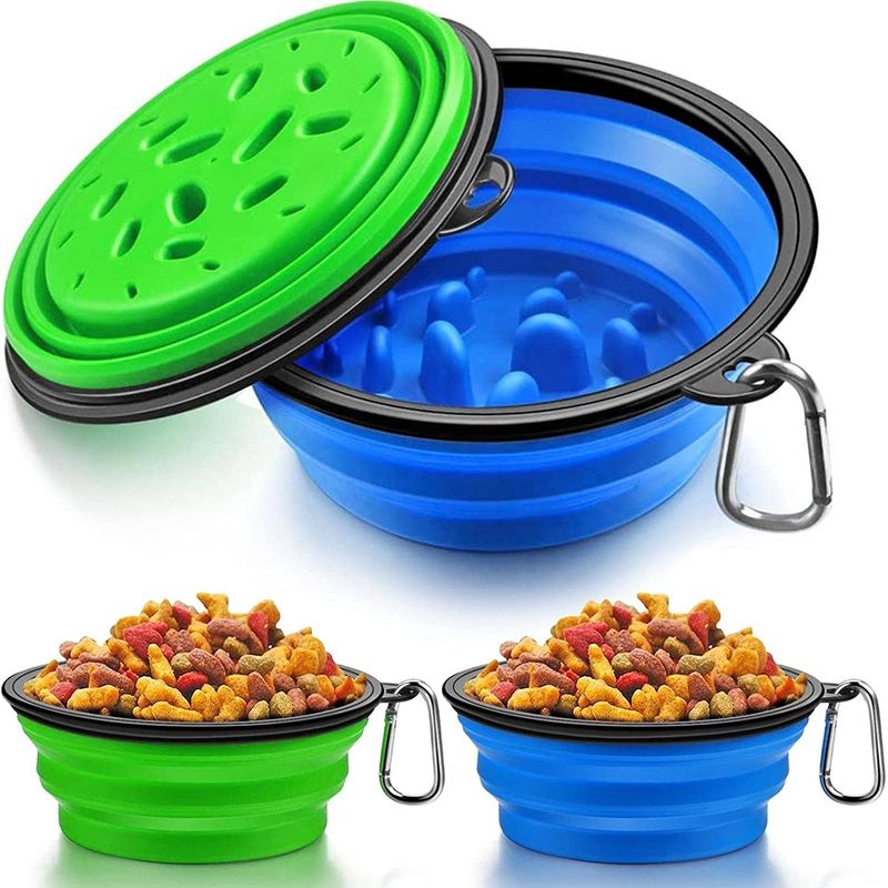 Gli animali domestici rallentano la ciotola che del cane dell'alimentatore i multi colori all'aperto inseguono la ciotola lenta dell'alimentatore