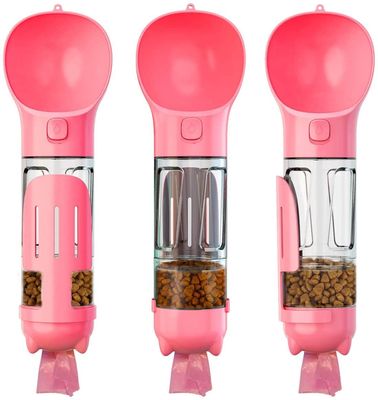 Bottiglia di acqua rosa a perfetta tenuta portatile del cane 4 In1 con il contenitore di alimento &amp; la borsa residua